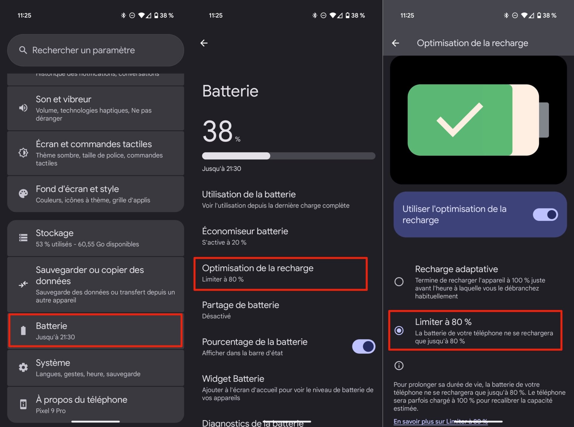 Optimisation Recharge Google Pixel
