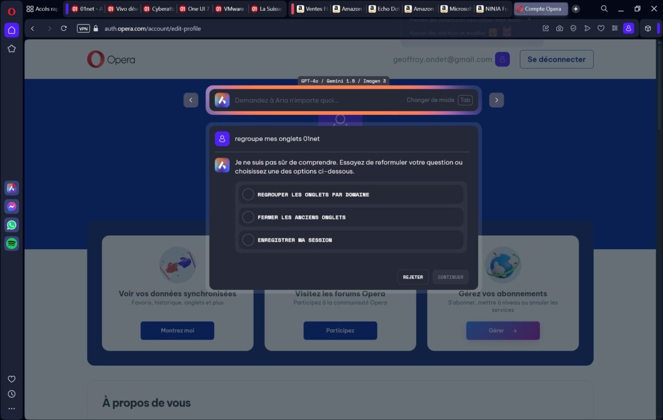 Opera One Aria Gestion Des Onglets