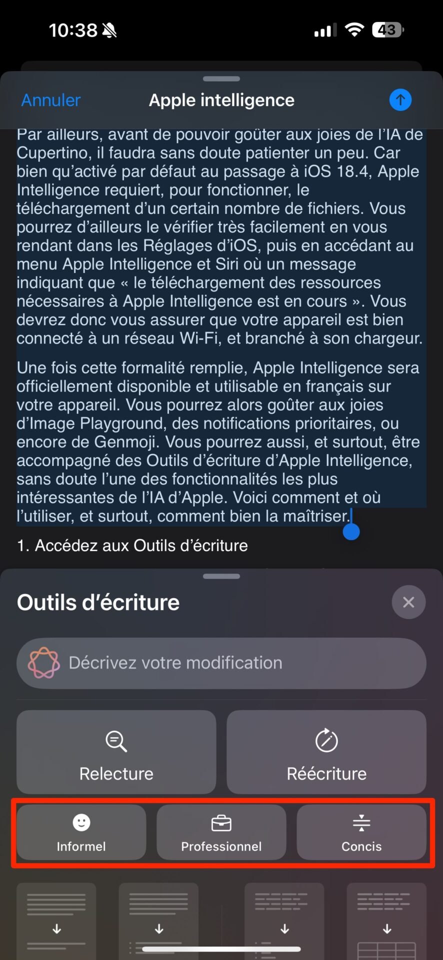 Ios 18 4 Outils D écriture Apple Intelligence Iphone 28 1