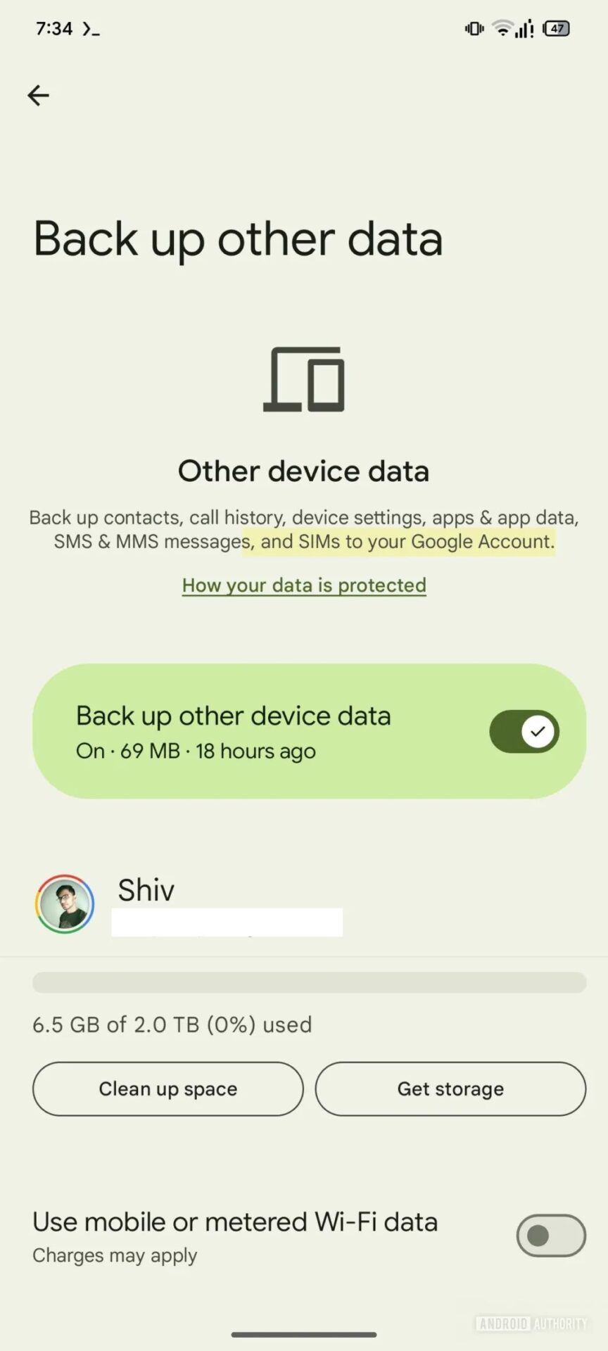 Google Device Backup Sim Mention