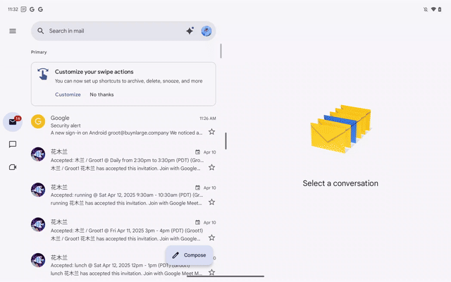 Gmail Grand écran Séparateur Fenêtre