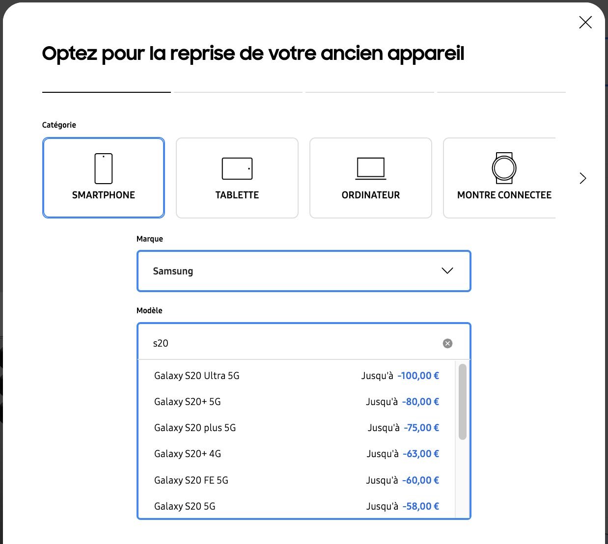 Offre Reprise Samsung Galaxy S20