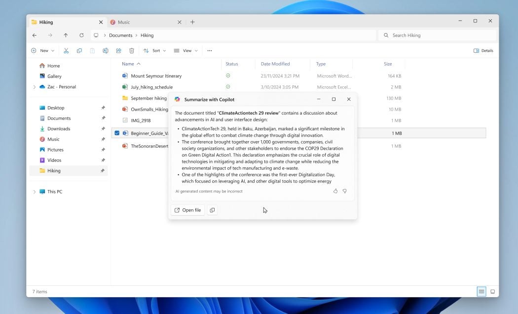 Windows 11 Microsoft 365 Résumé Copilot Explorateur De Fichiers