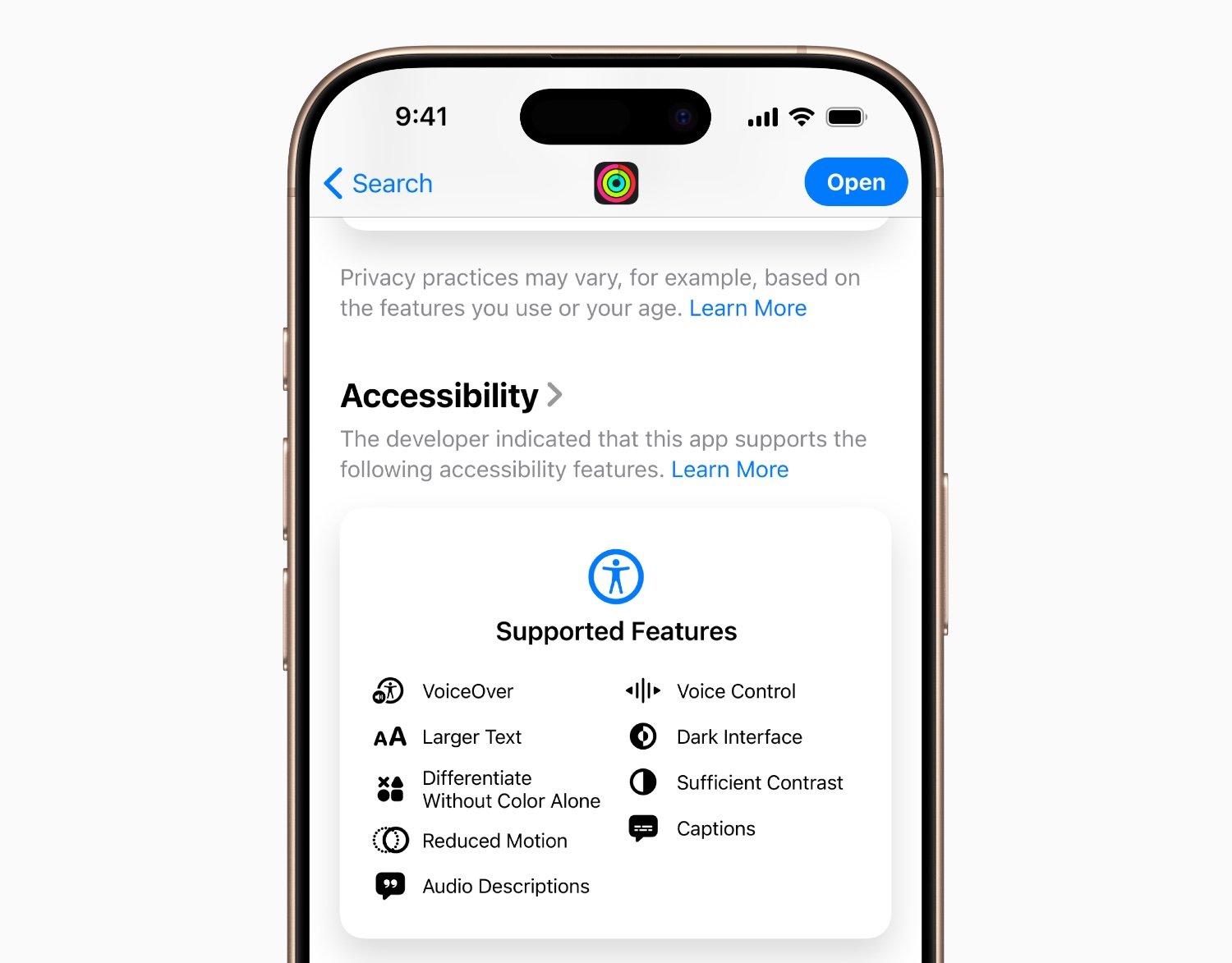 Accessibilité Nutri Score App Store Apple