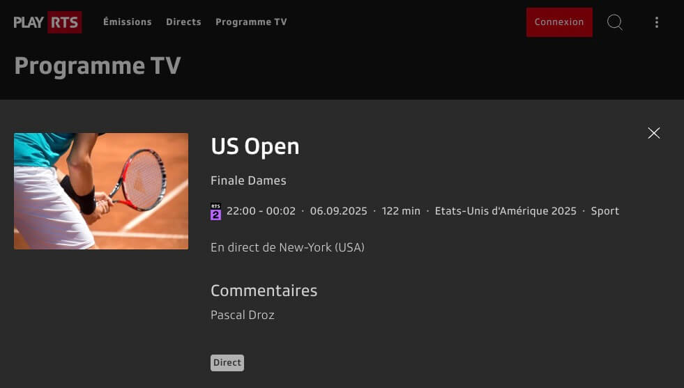 Programme Us Open Rts