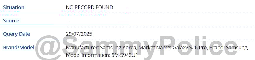Samsung Galaxy S26 Pro Sm S942u1 Nouvel Enregistrement