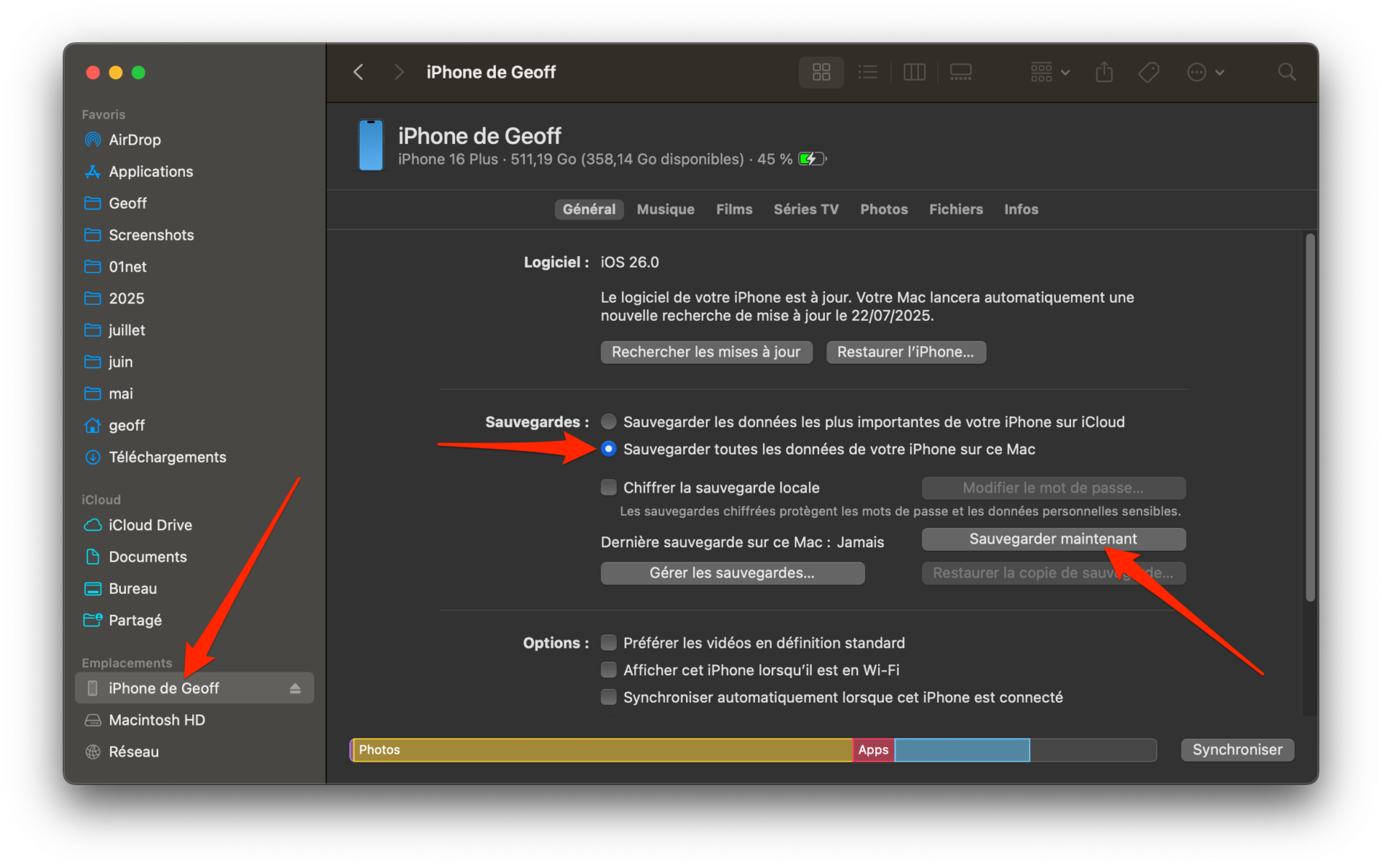 Sauvegarder iPhone Sur Mac