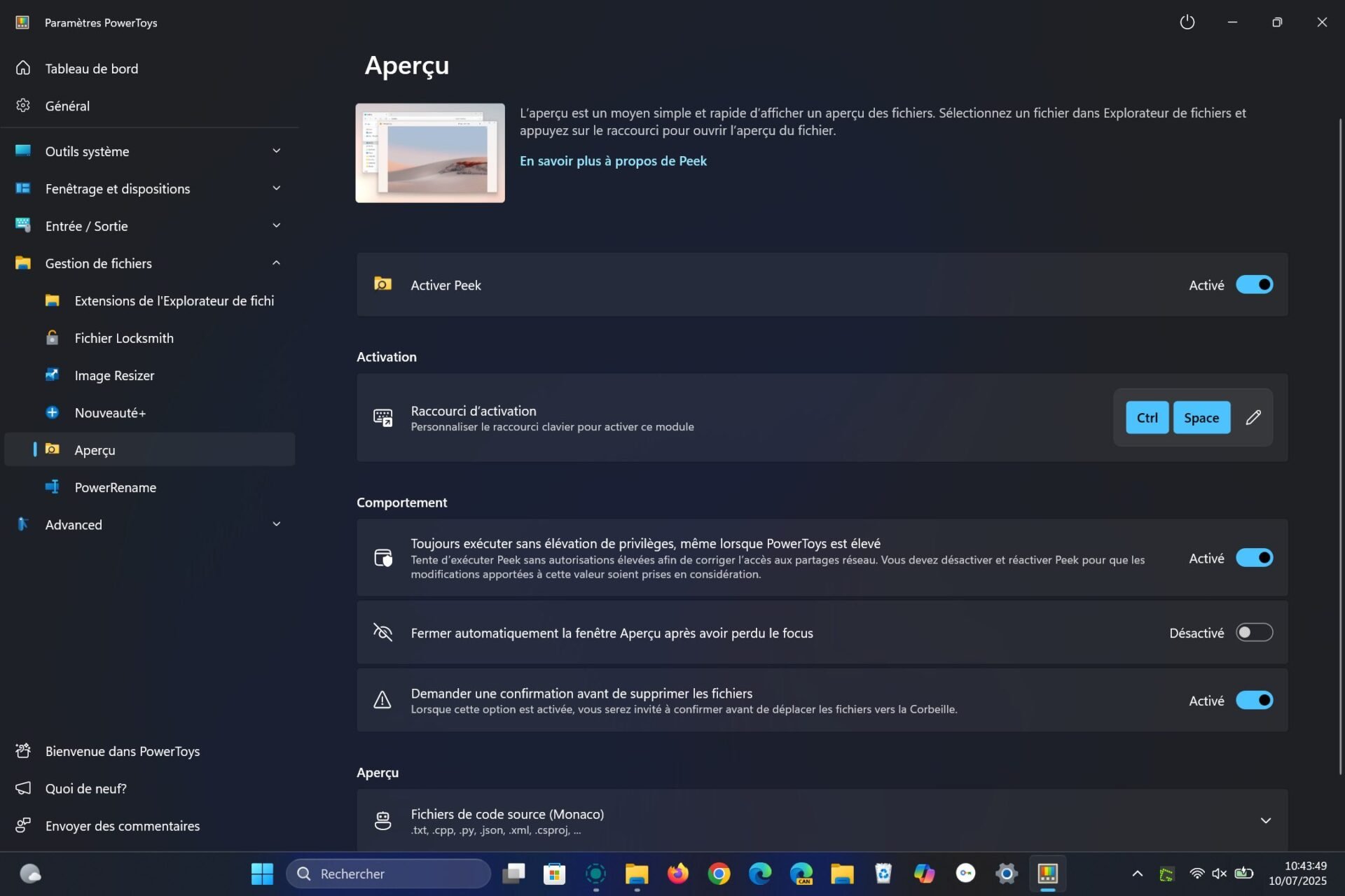Aperçu Microsoft Powertoys
