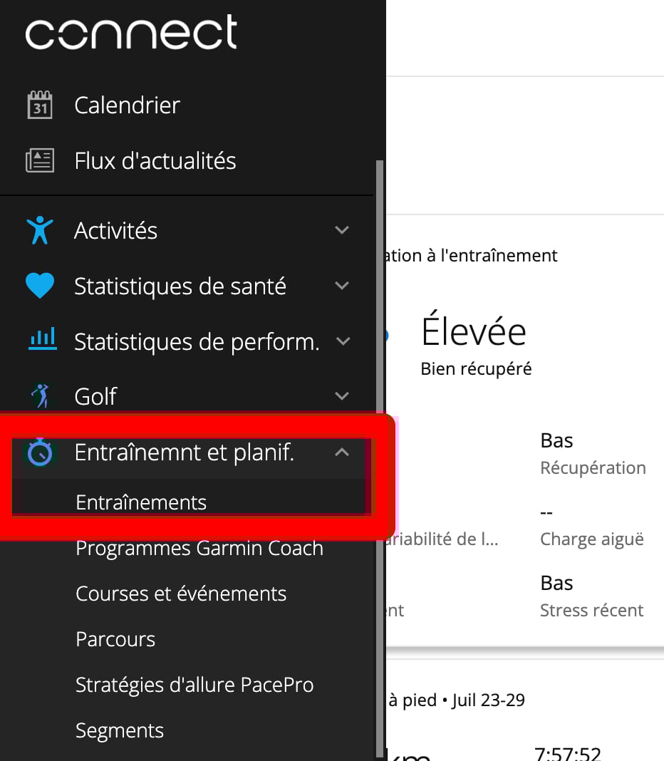 Garmin Connect Entrainement Creation