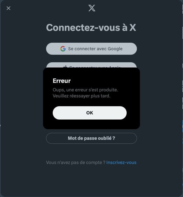 Message D'erreur X Twitter En Panne