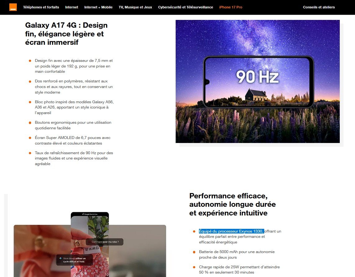 Orange Galaxy A17 4g Exynos