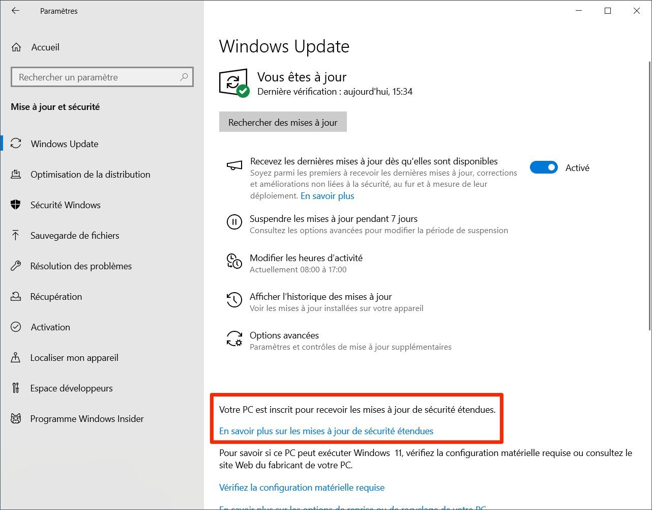 Windows 10 Votre Pc Est Inscrit Pour Recevoir Les Mises à Jour De Sécurité étendues