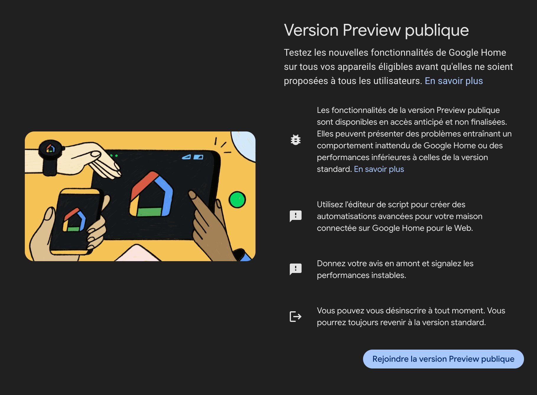 Google Home Version Preview Publique