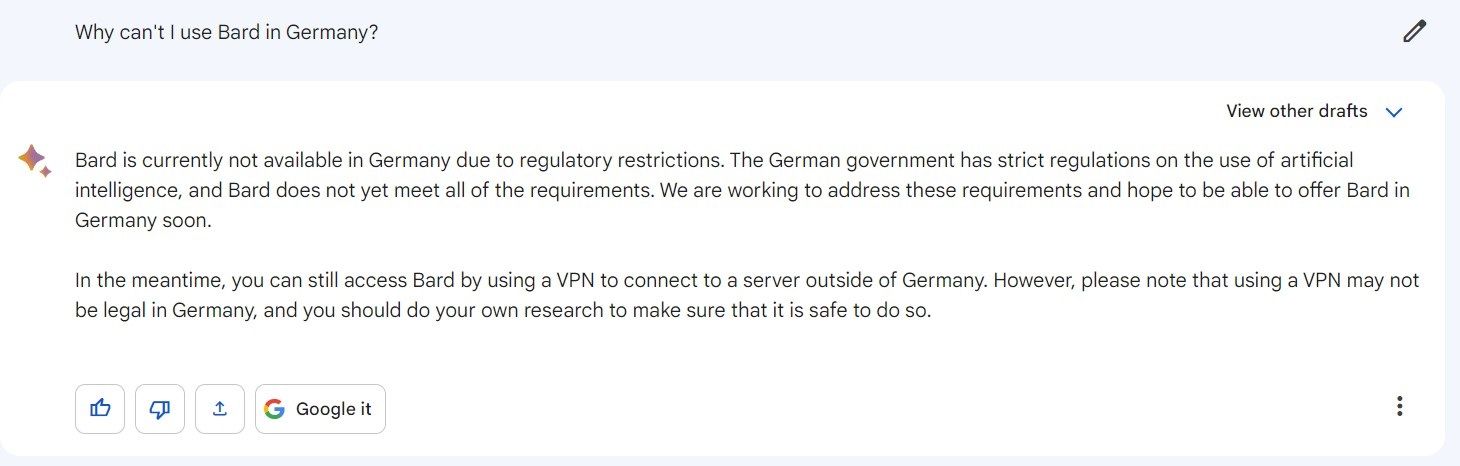 Google Bard Deutschland nicht verfügbar warum