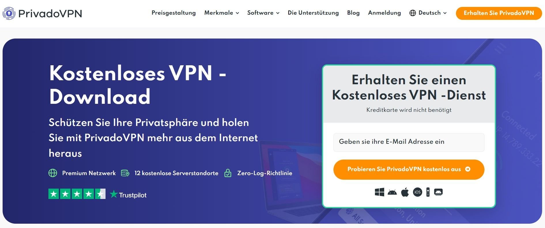 PrivadoVPN bestes kostenloses VPN Android gratis