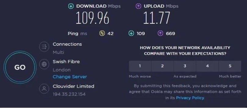 NordVPN Geschwindigkeit Vereinigtes Königreich