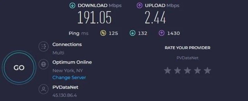PrivateVPN Geschwindigkeit USA