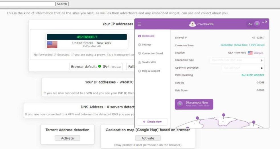 PrivateVPN IP DNS Leak Schutz