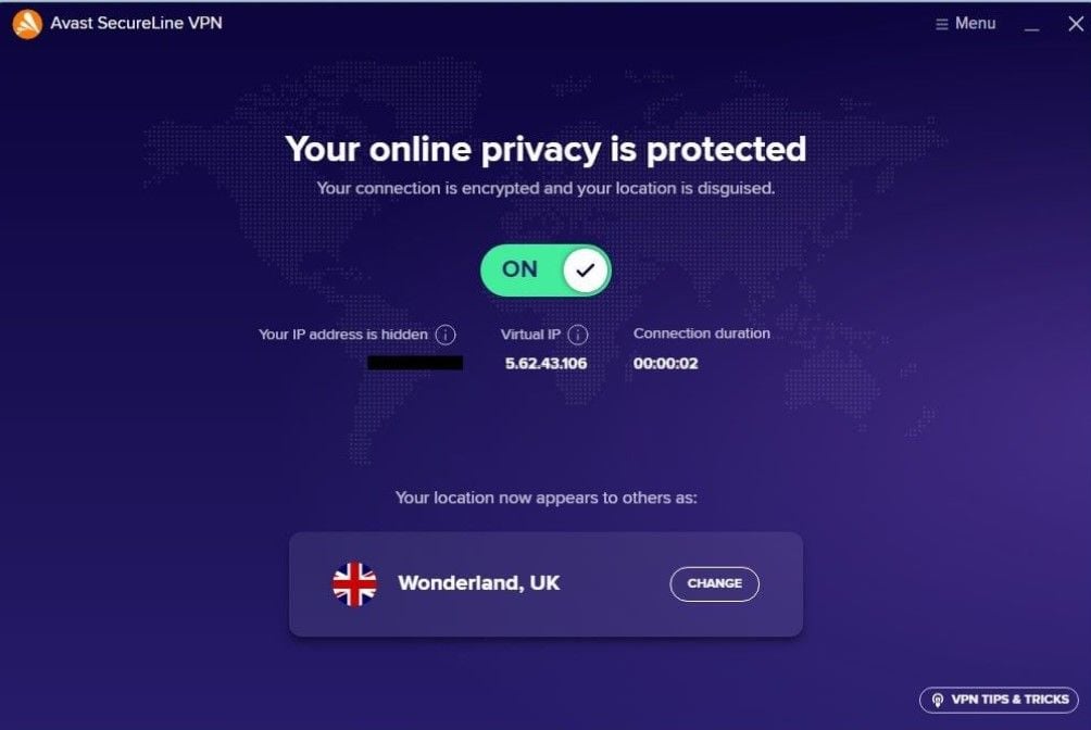 Avast Secureline Vpn Test Bewertung Anwendung Benutzeroberfläche Verbunden