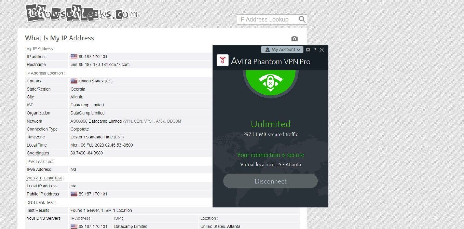 Avira Vpn Test Bewertung Dns Ip Leaks Ios Browserleaks.com