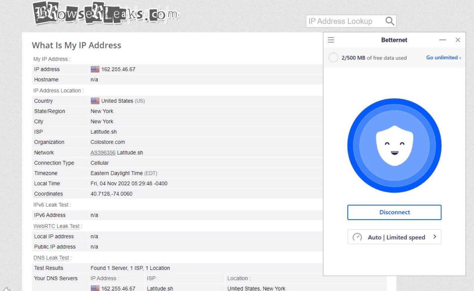 Betternet Vpn Test Bewertung Dns Ip Leaks Browserleaks.com