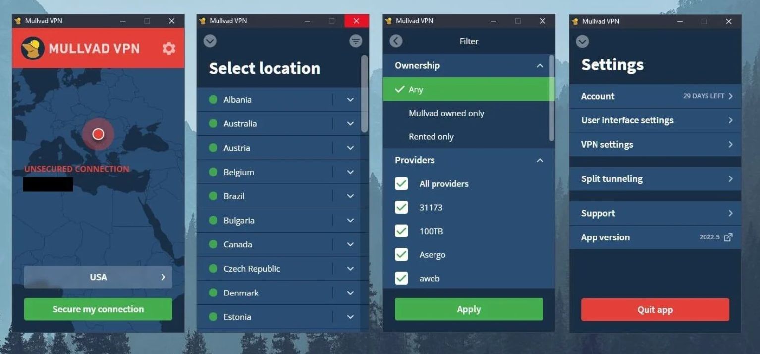 Mullvad Vpn Test Bewertung Anwendung Benutzeroberfläche