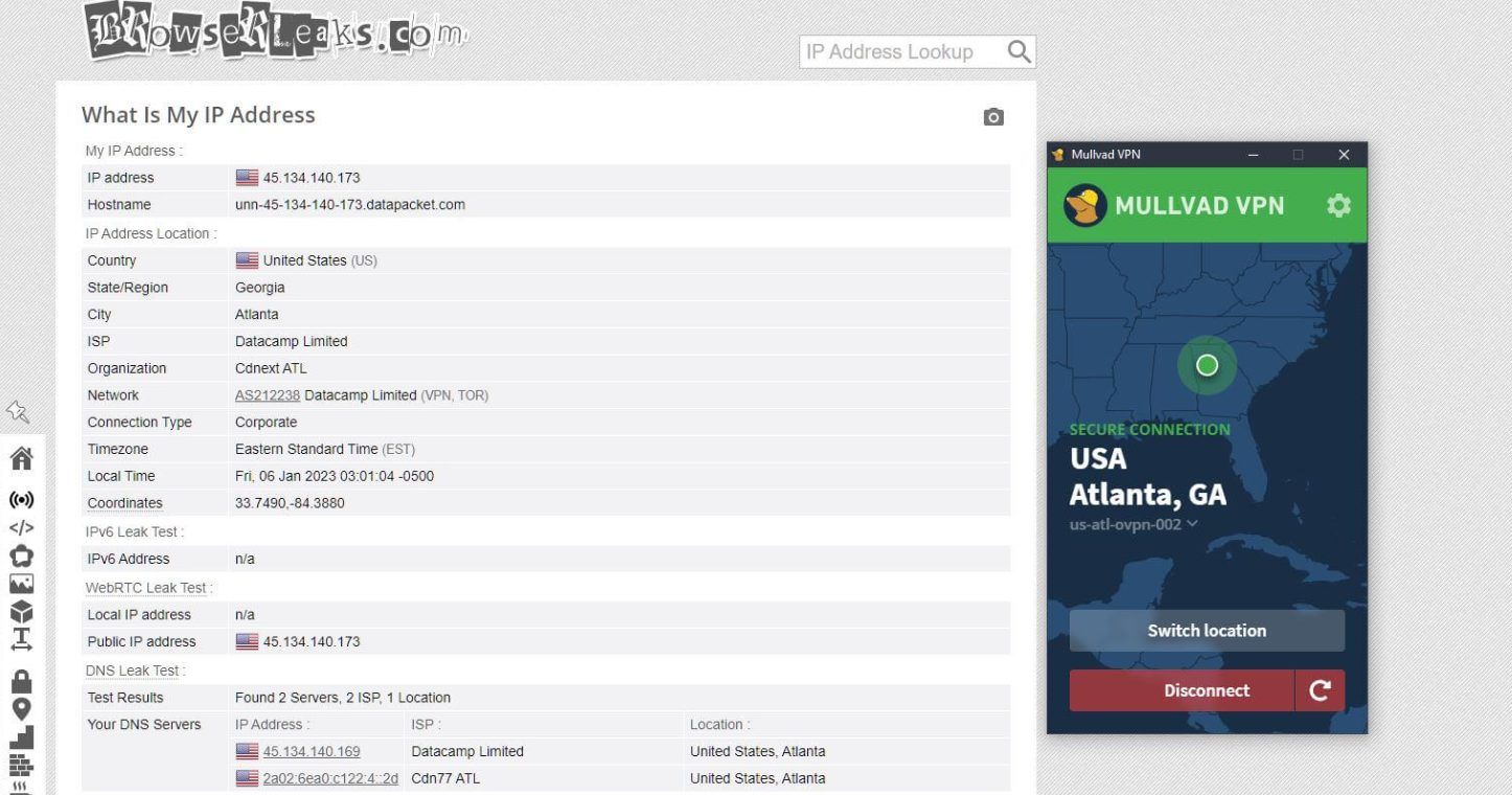 Mullvad Vpn Test Bewertung Ip Dns Leaks Browserleaks.com