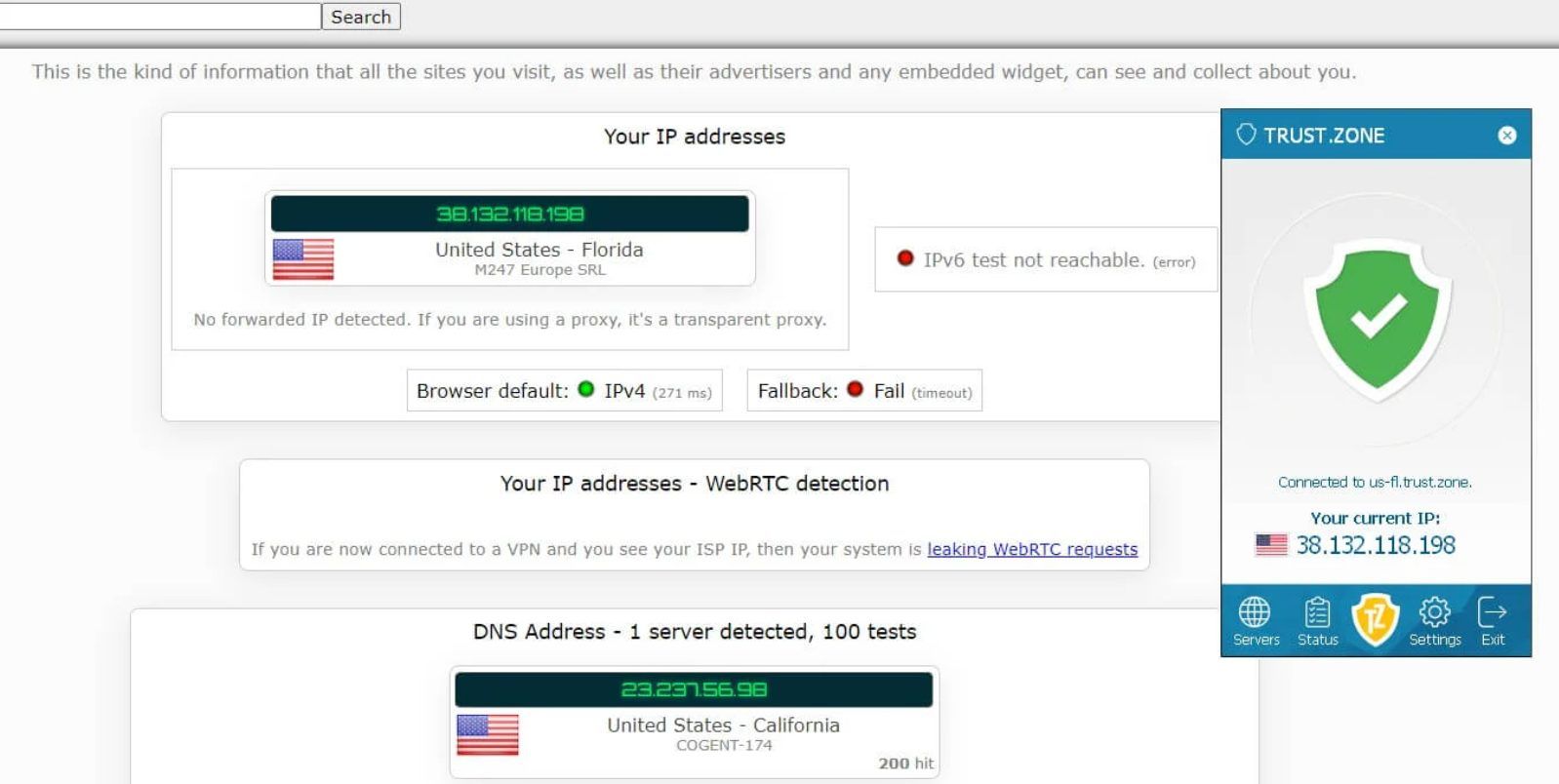 Trust.zone Test Bewertung Ip Dns Leak Ipleak.net