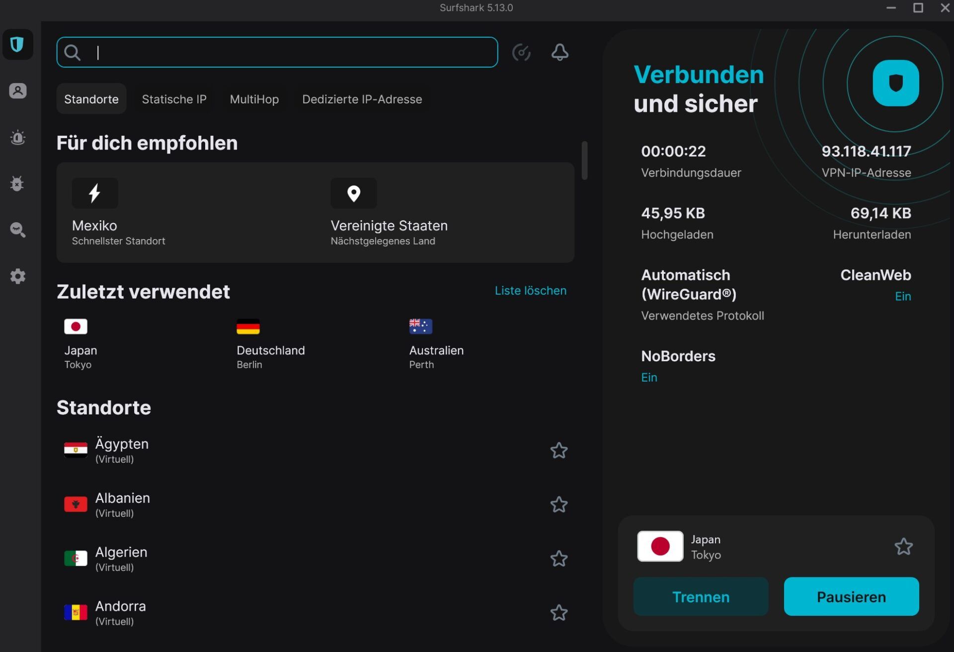 Surfshark Netflix Benutzeroberfläche App Japan