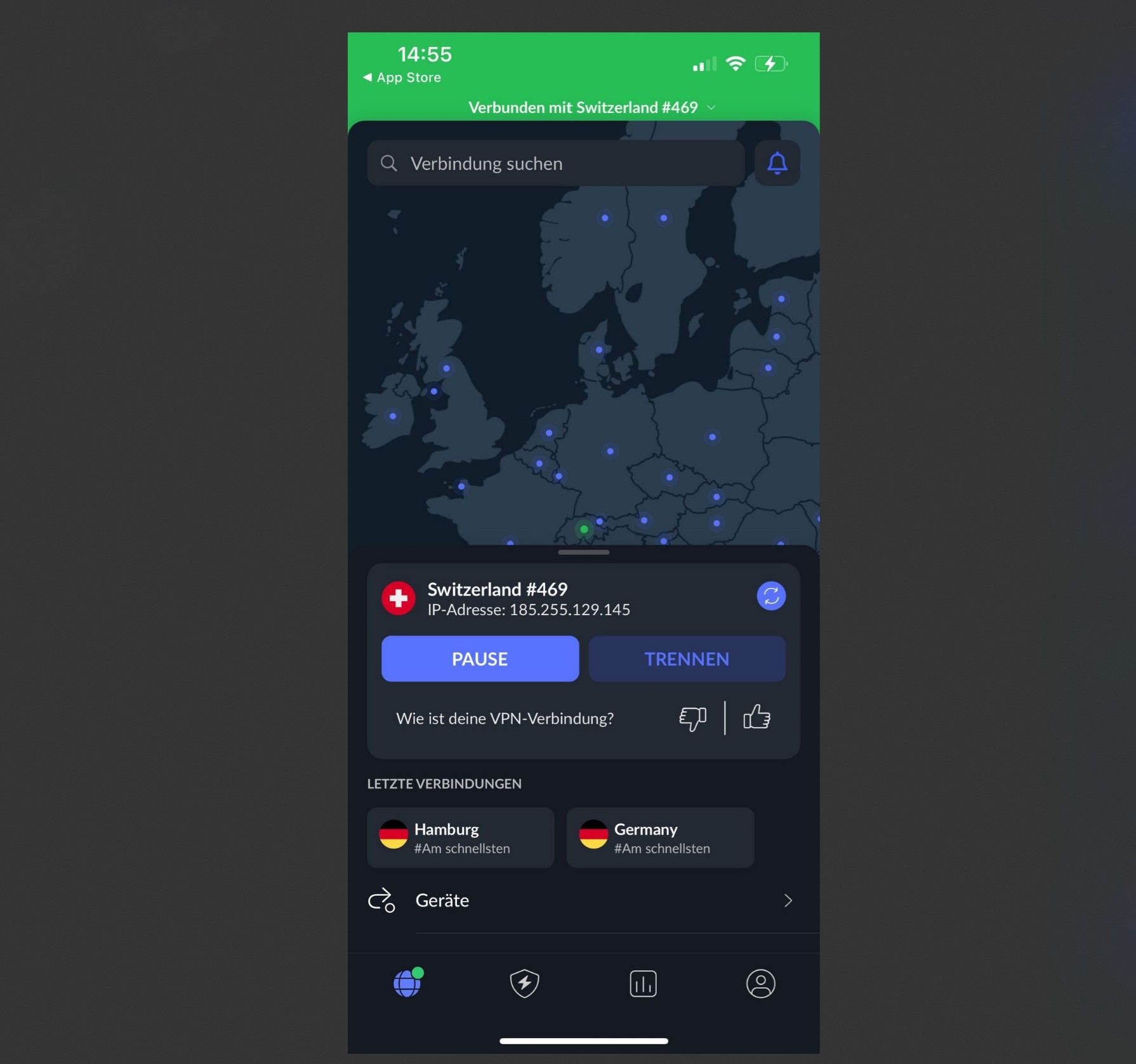 Ip Adresse ändern Iphone Nordvpn Benutzeroberfläche Verbunden Schweiz