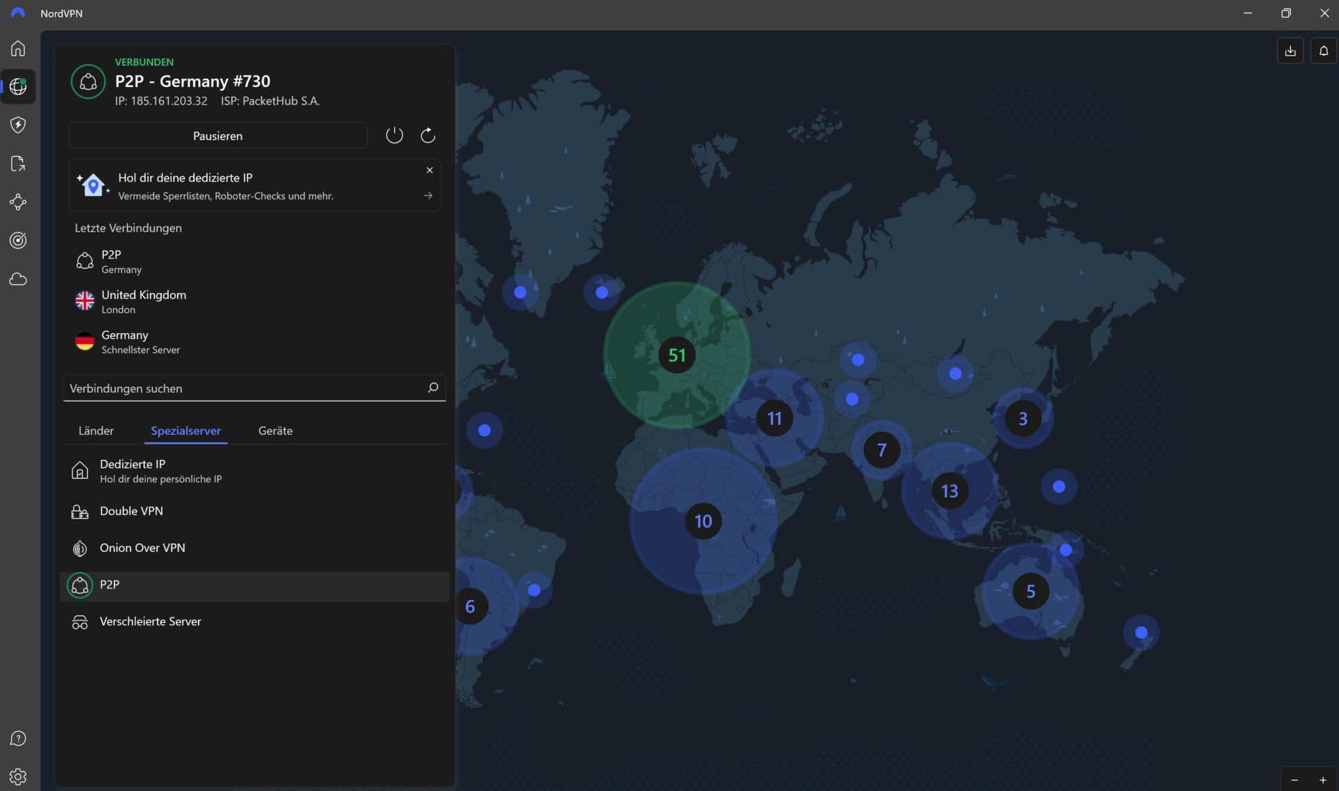 Nordvpn Torrenting P2p Benutzeroberfläche Anwendung Verbunden