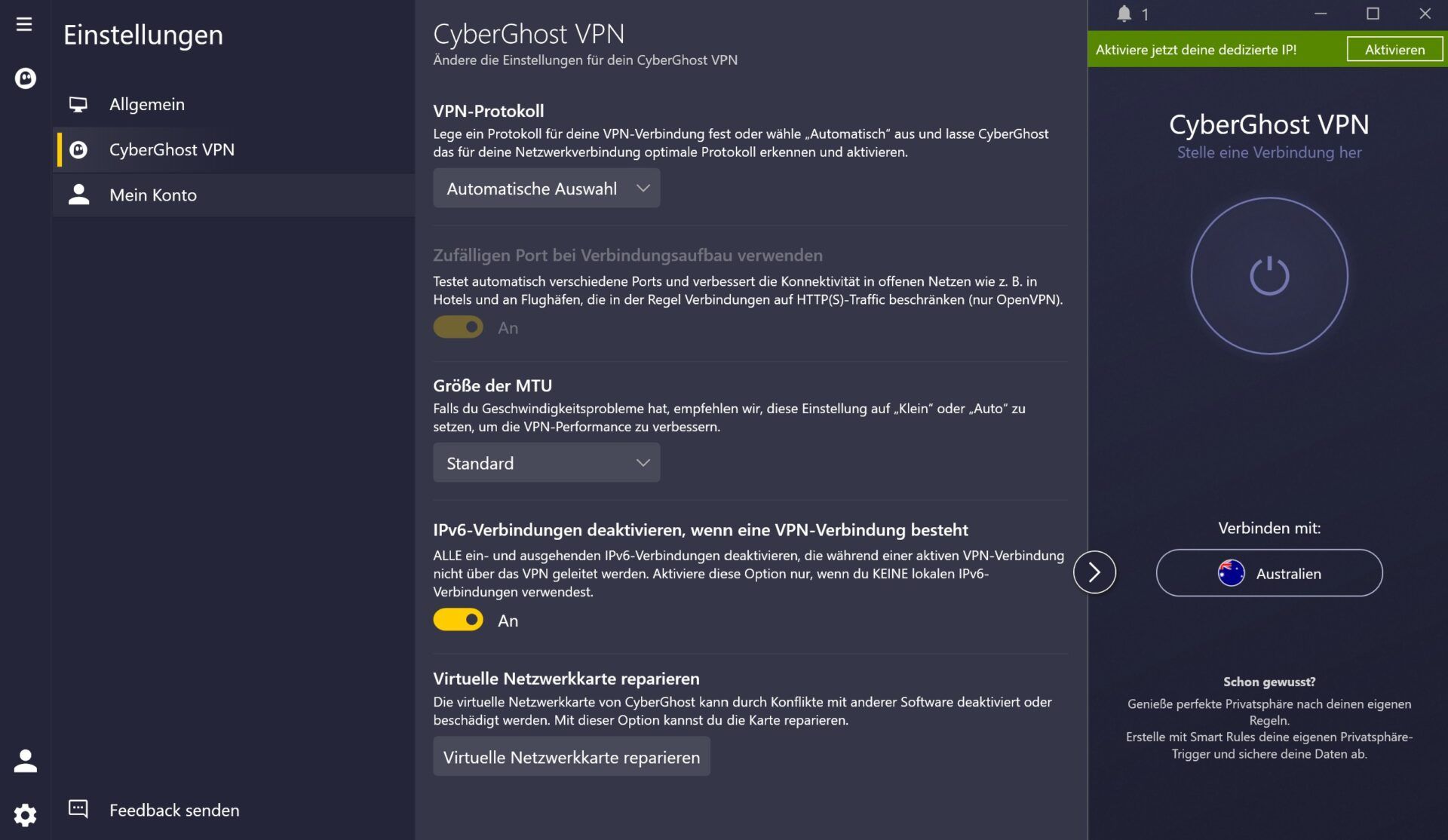Verwendung Vpn Beste Cyberghost Benutzeroberfläche Einstellungen Menü Vpn
