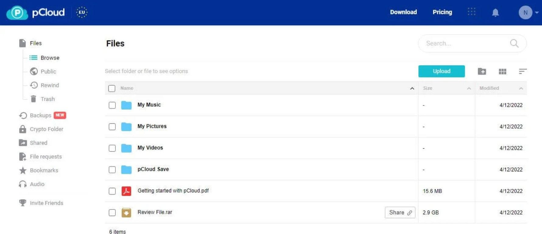 Pcloud Vs. Sync Vergleich Cloud Benutzeroberfläche Pcloud 2
