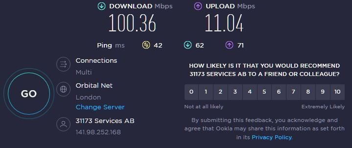 Mullvad VPN UK Speed