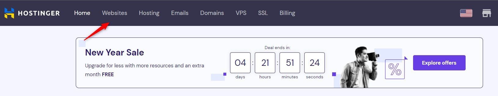 Navigate to Websites on hPanel
