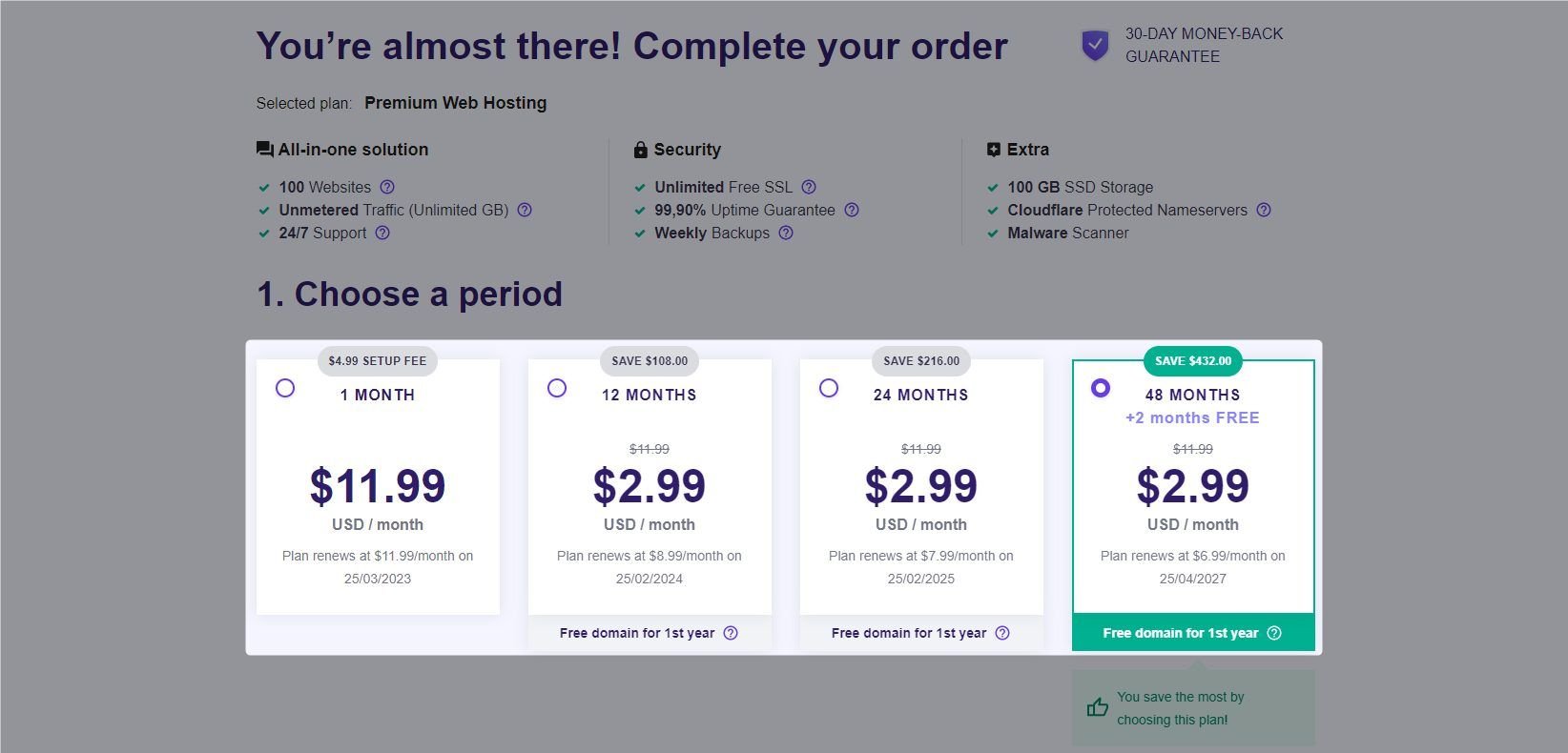 Choose a Period Hostinger