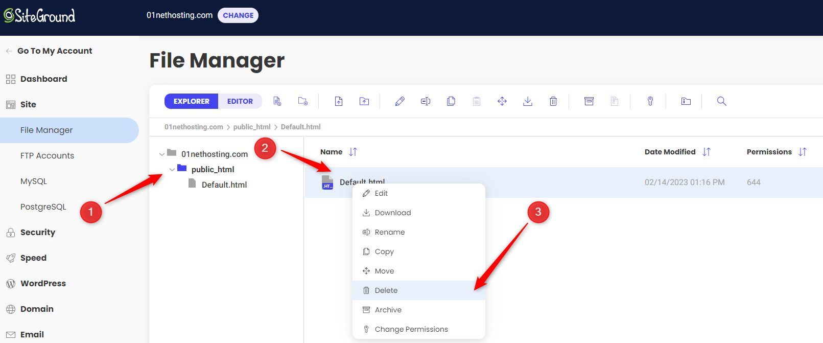 Navigate to Site then File Manager
