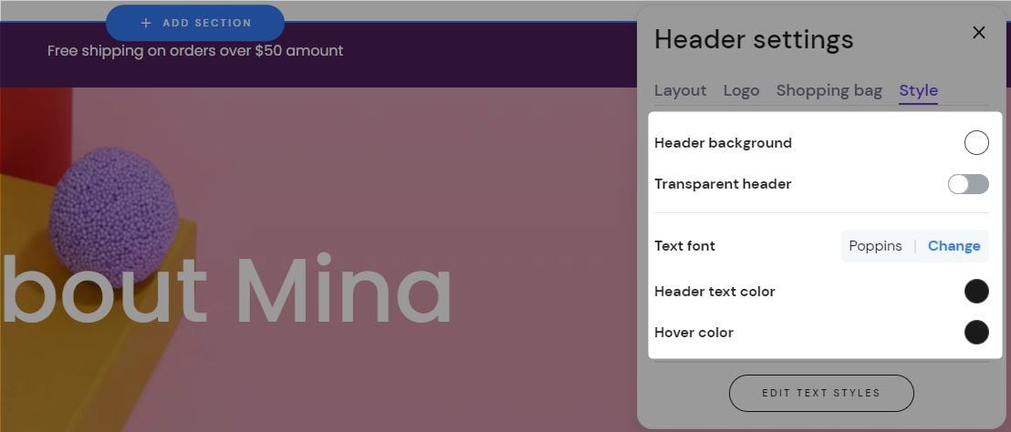 Header Style Settings Hostinger Website Builder