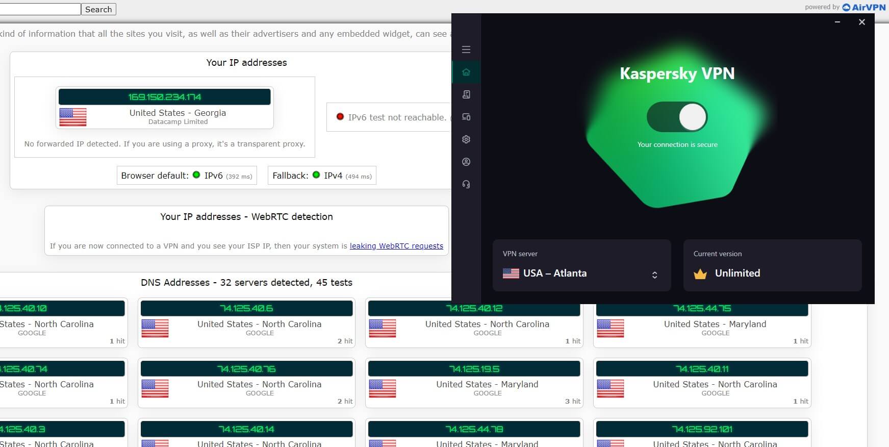 Kaspersky VPN IP Leak 1