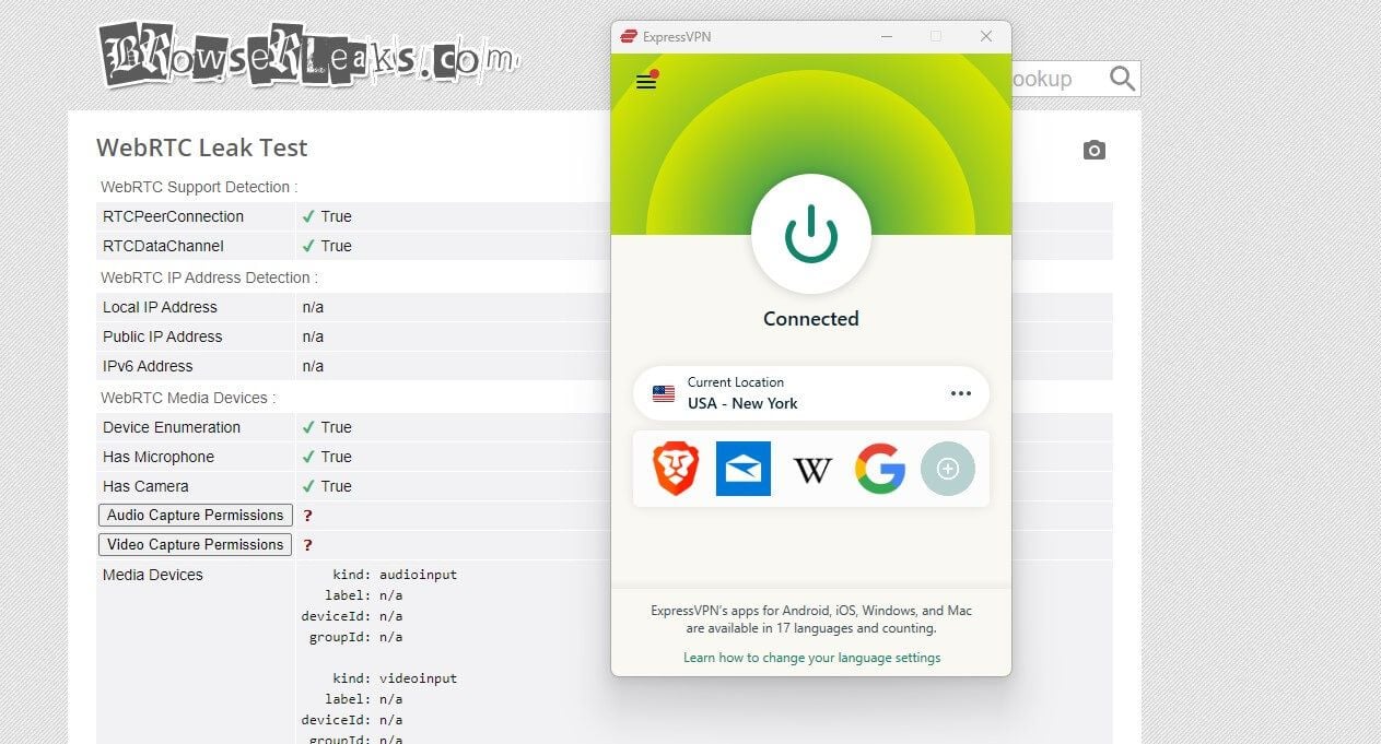 ExpressVPN WebRTC Leak Test
