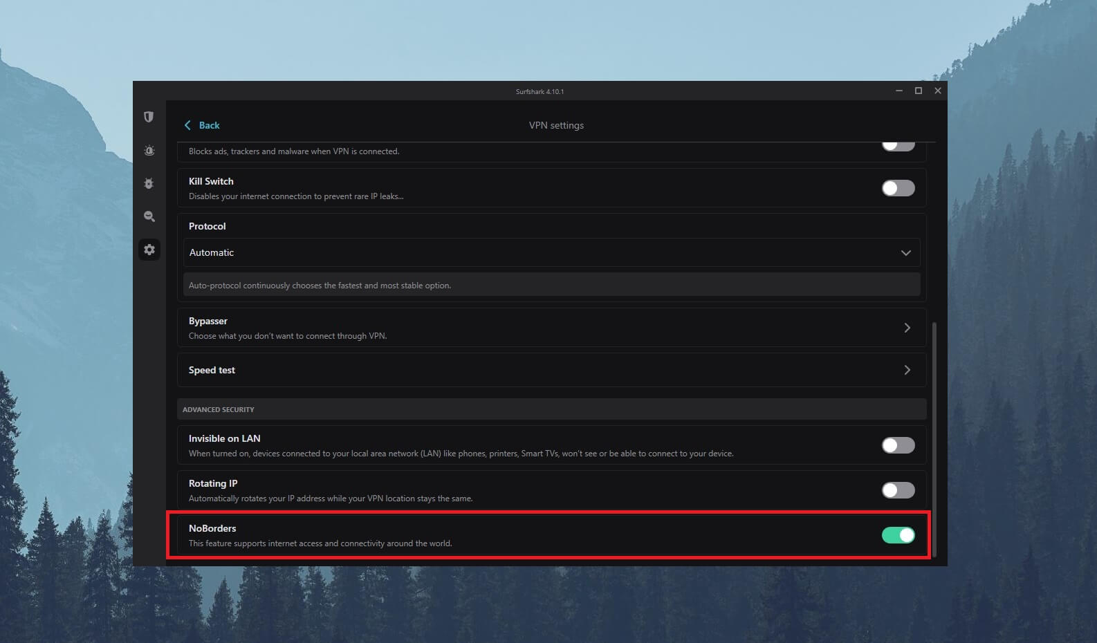 Surfshark NoBorders Enabled