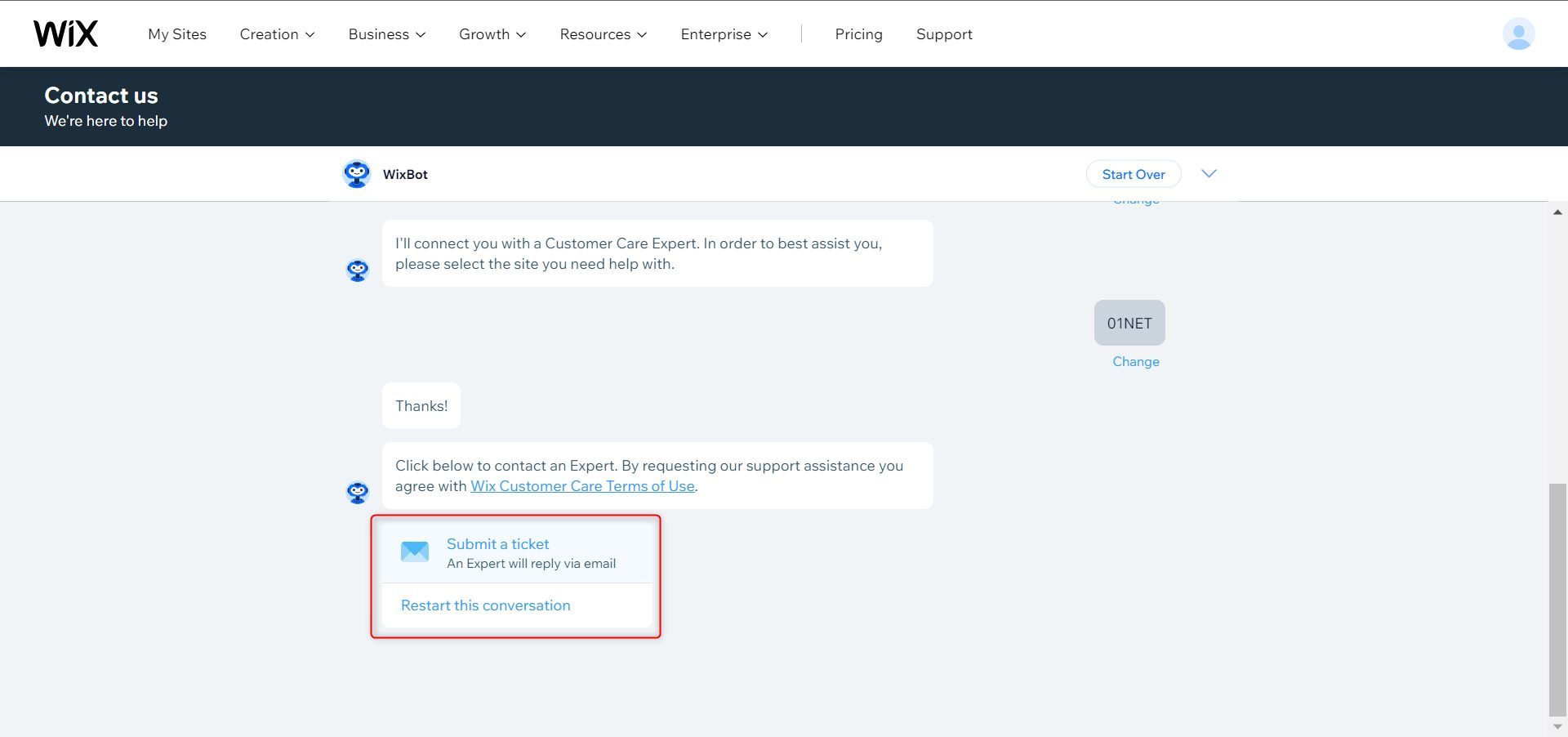 Wix Customer Support WixBot