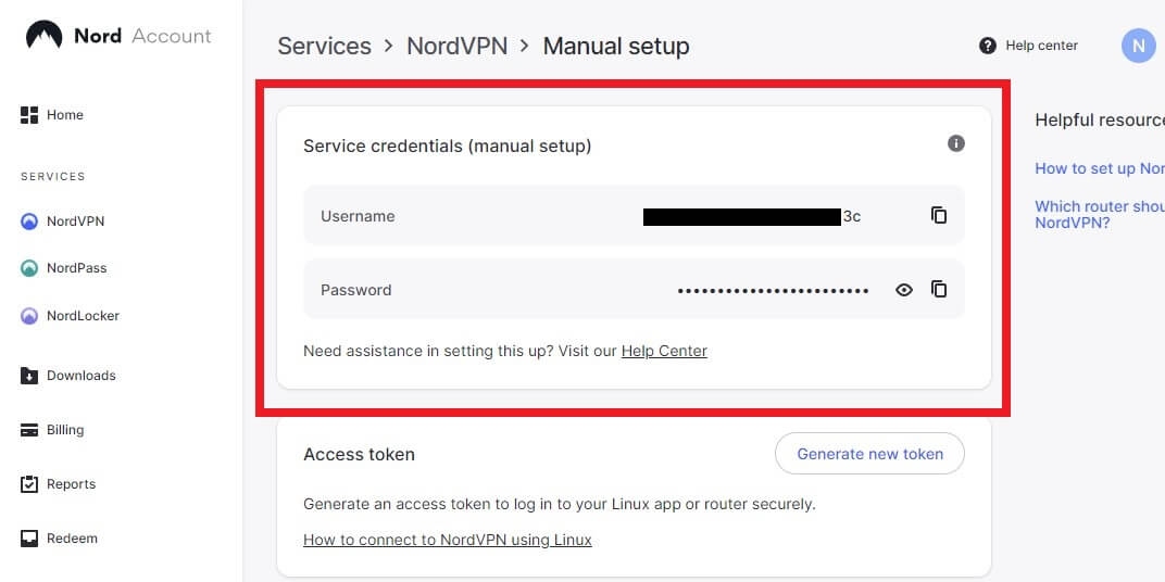 NordVPN Service Credentials