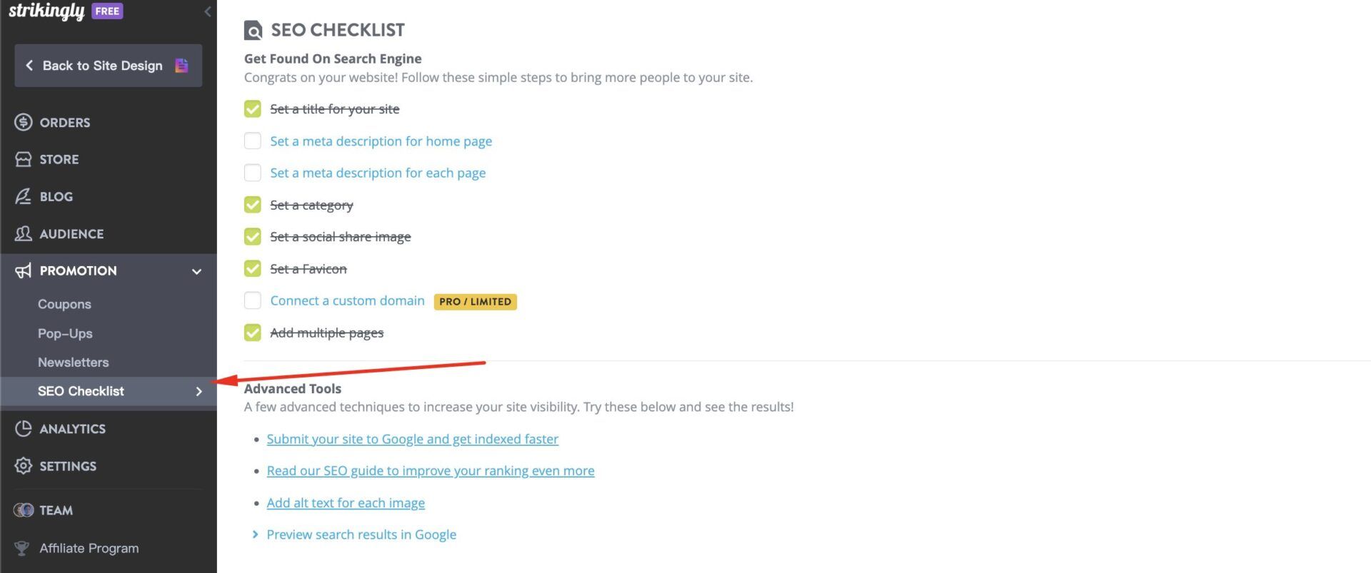 Strikingly SEO Checklist