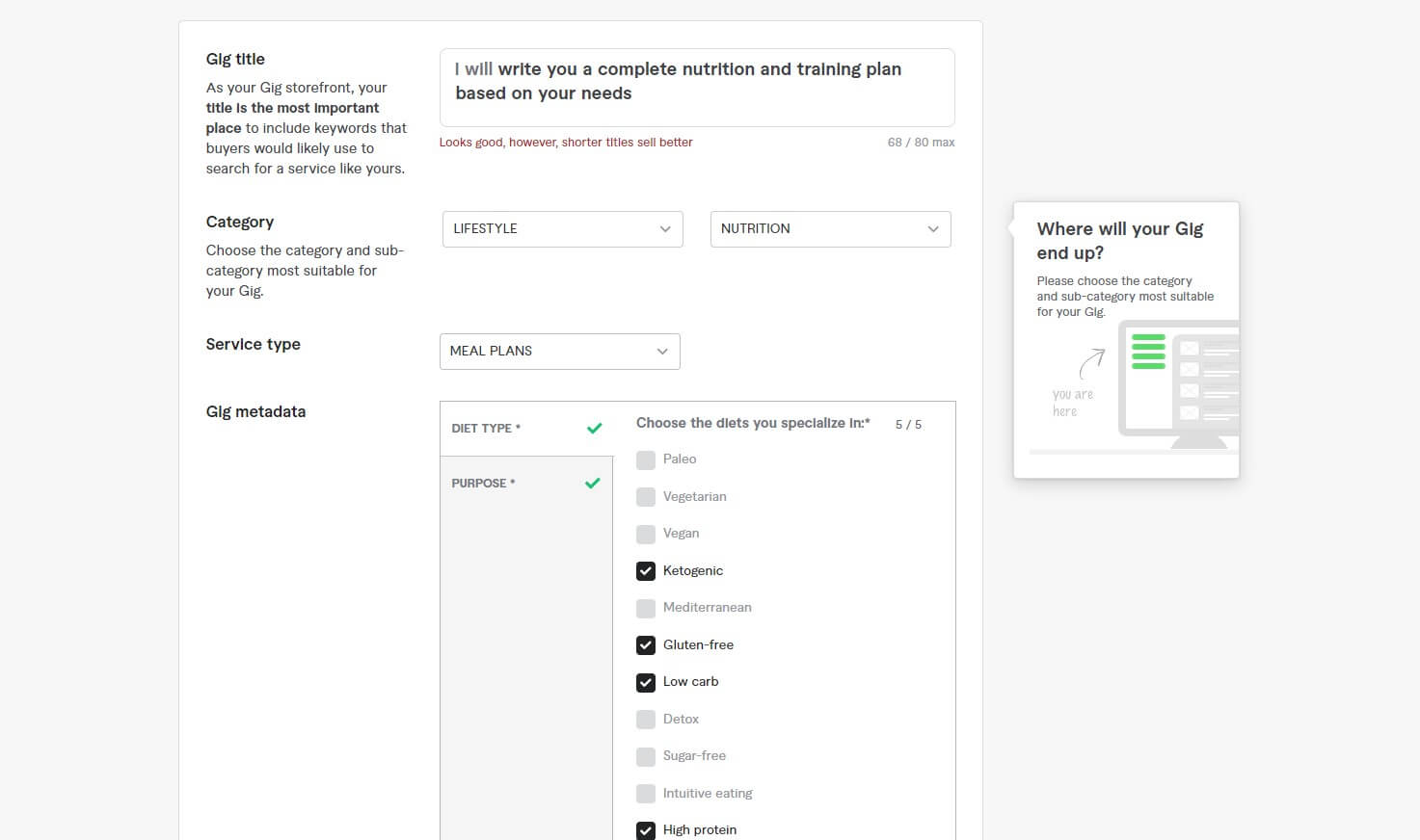 Fiverr Creating Gig