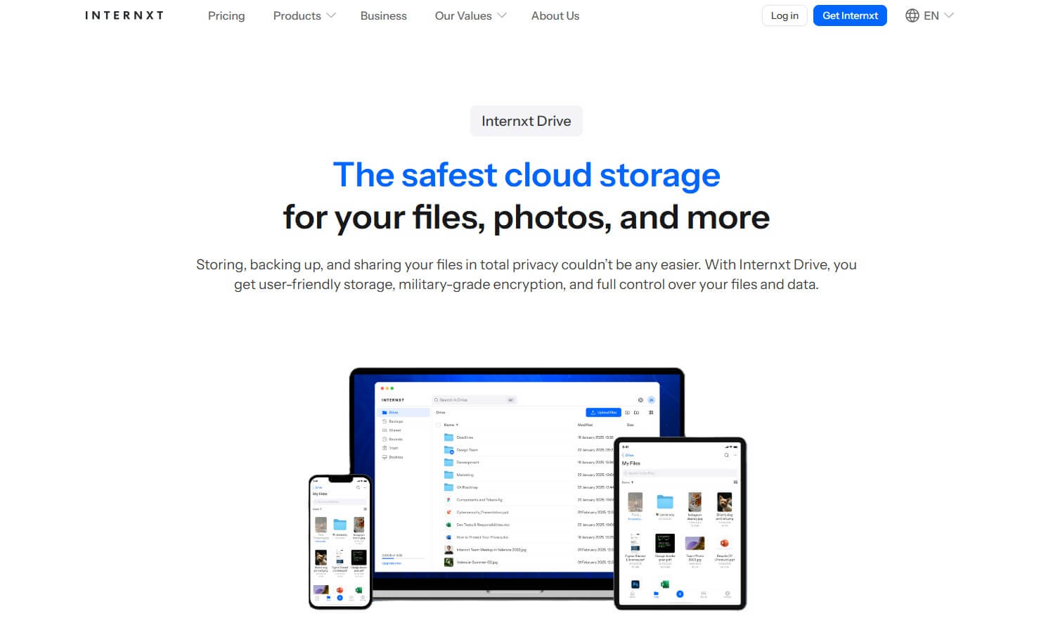 Internxt Home Page