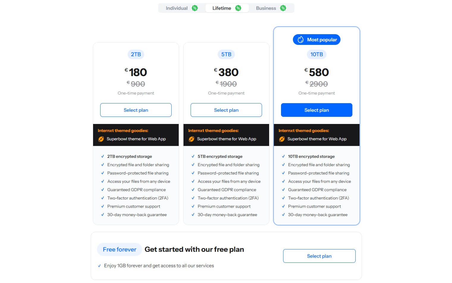 Internxt Lifetime Pricing