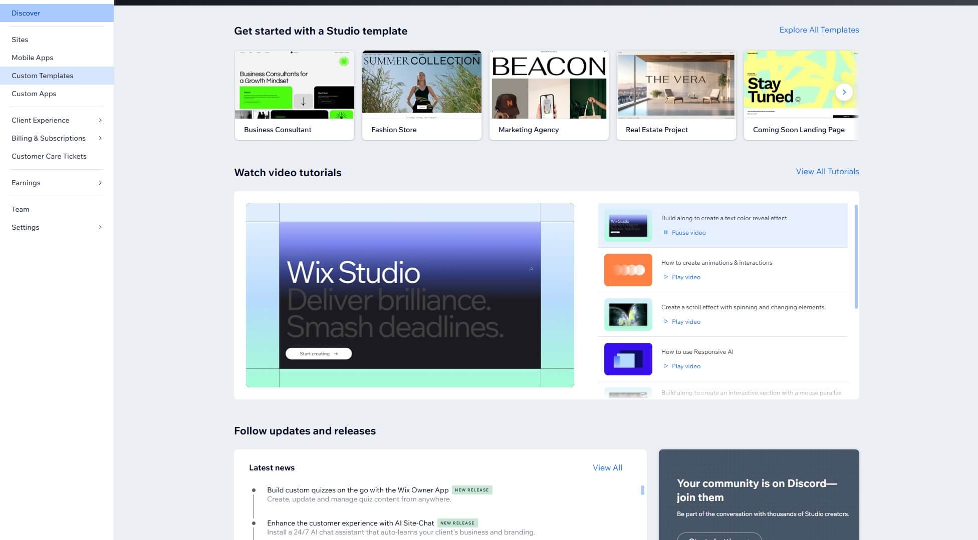 Wix Dashboard