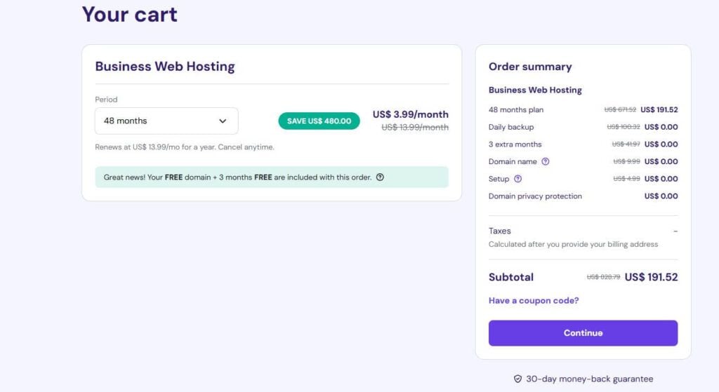 Hostinger Checkout Process