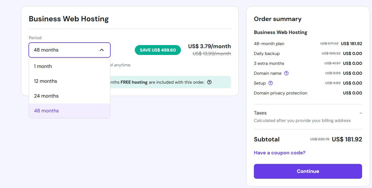 Hostinger Choose Billing Cycle